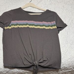 American Eagle Outfitters Gray Tee with Multicolor Stripes
